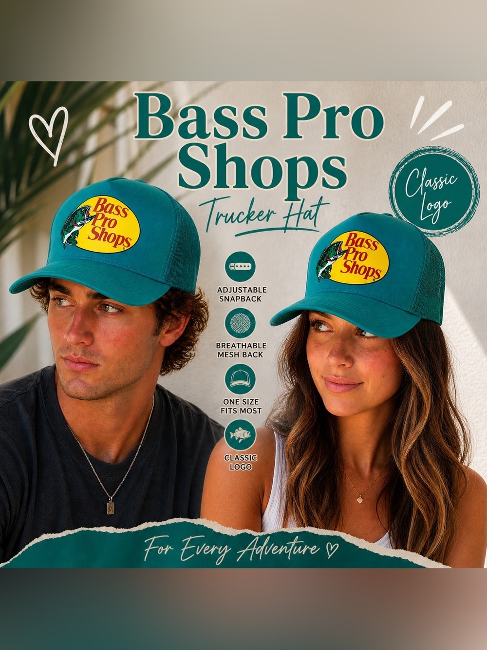 Bass Pro Shops Teal Trucker Hat Snapback Mesh Unisex Mesh Cap OS